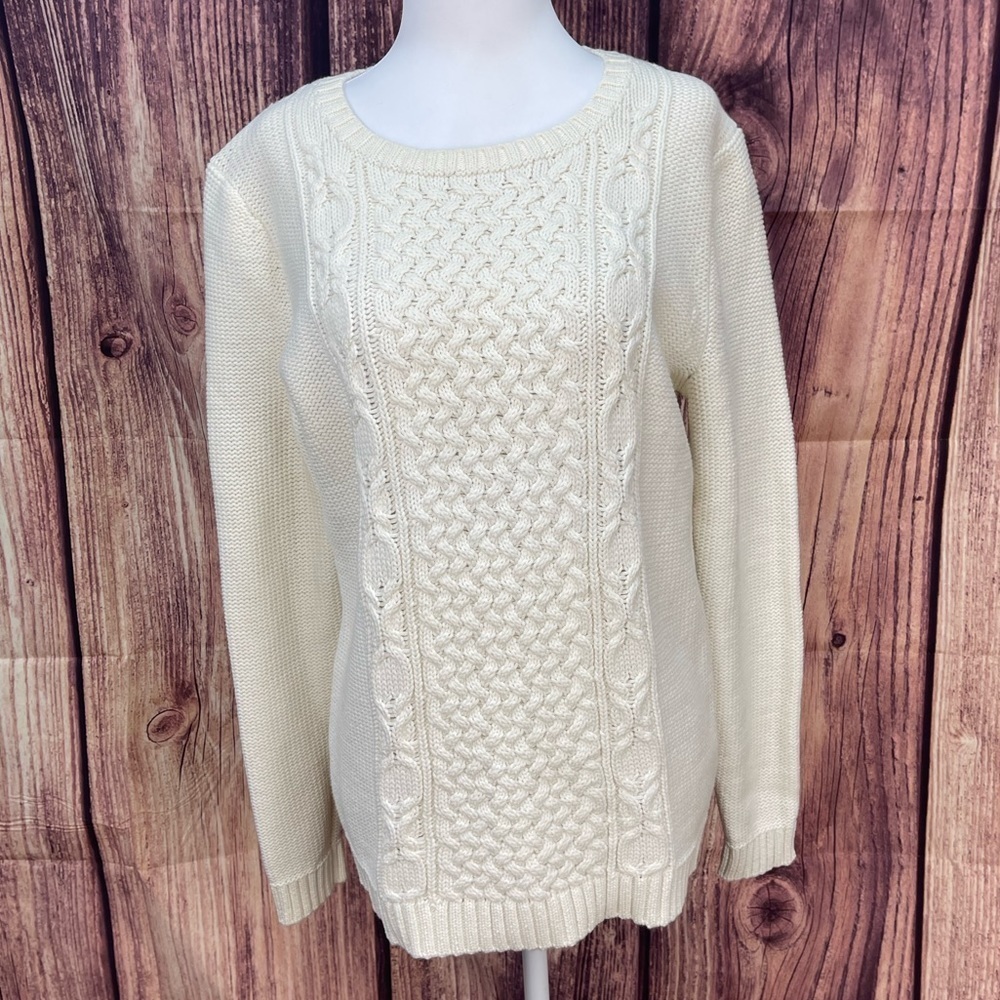 Talbots off white crew neck long sleeve cotton blend sweater women’s size M